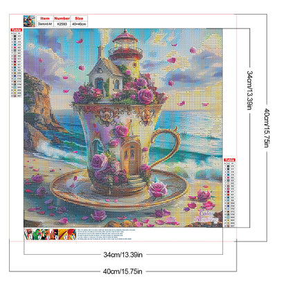 Seaside Teacup Castle - Full Round Drill Diamond Painting 40*40CM