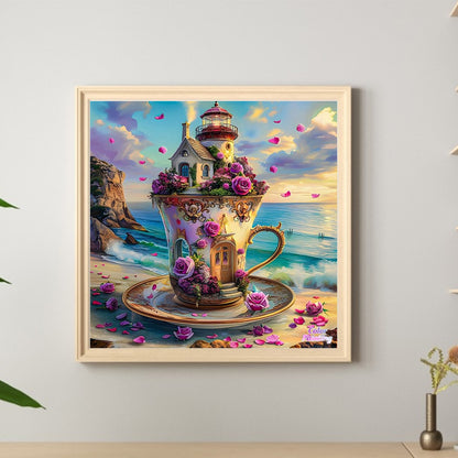 Seaside Teacup Castle - Full Round Drill Diamond Painting 40*40CM