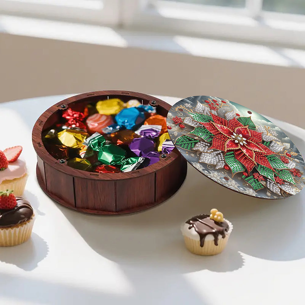 DIY Diamond Painting Storage Box Rhinestones Decorative Snack Case (Red Flower)