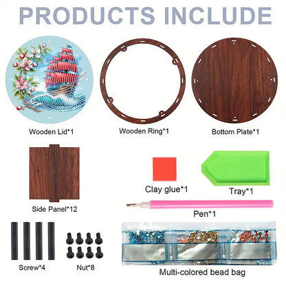 DIY Diamond Painting Storage Box Rhinestones Decorative Snack Case (Sailboat)