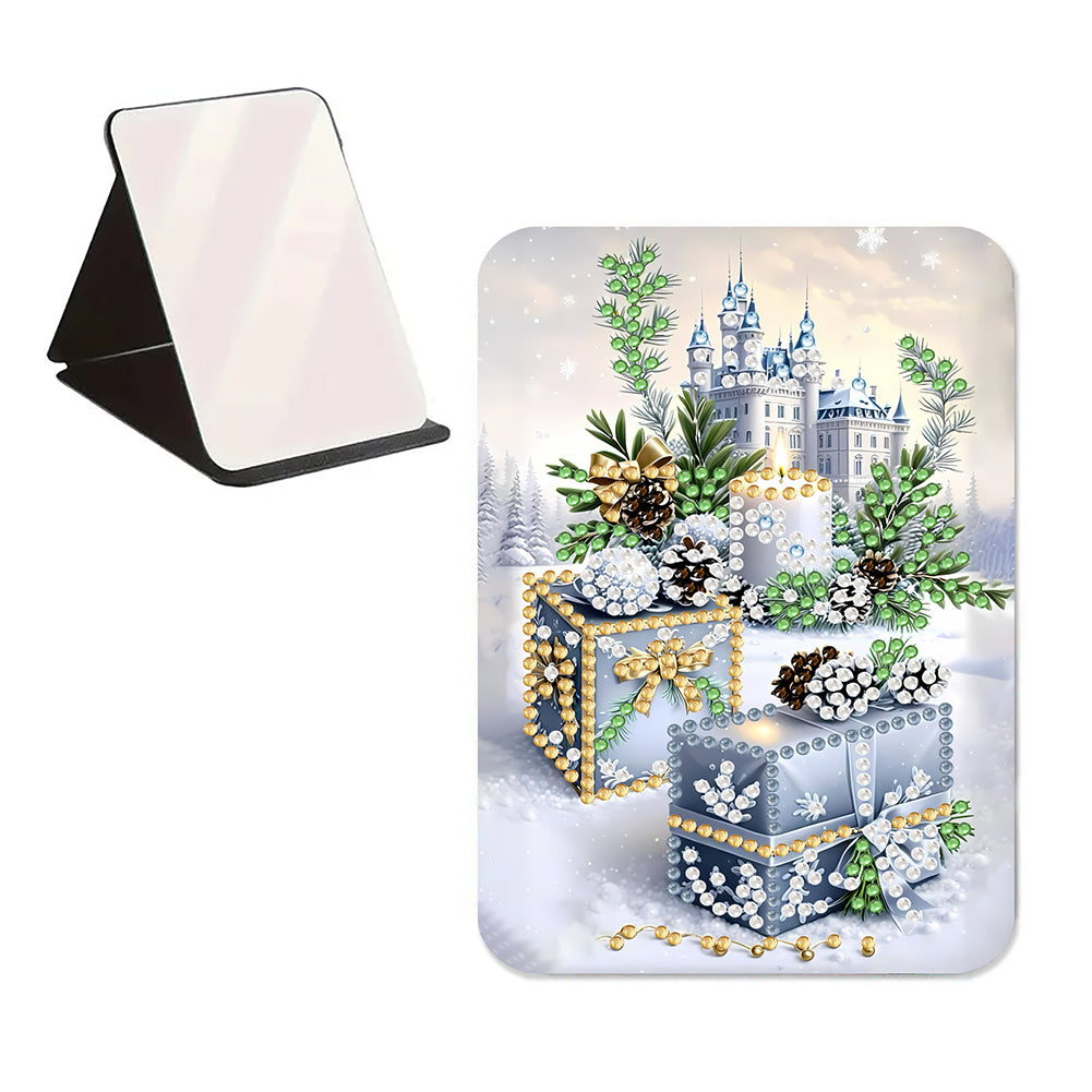 DIY Diamond Art Shiny Crystal Mirror Lightweight Standing Makeup Mirror (Castle)