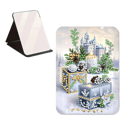 DIY Diamond Art Shiny Crystal Mirror Lightweight Standing Makeup Mirror (Castle)