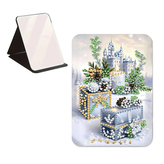 DIY Diamond Art Shiny Crystal Mirror Lightweight Standing Makeup Mirror (Castle)