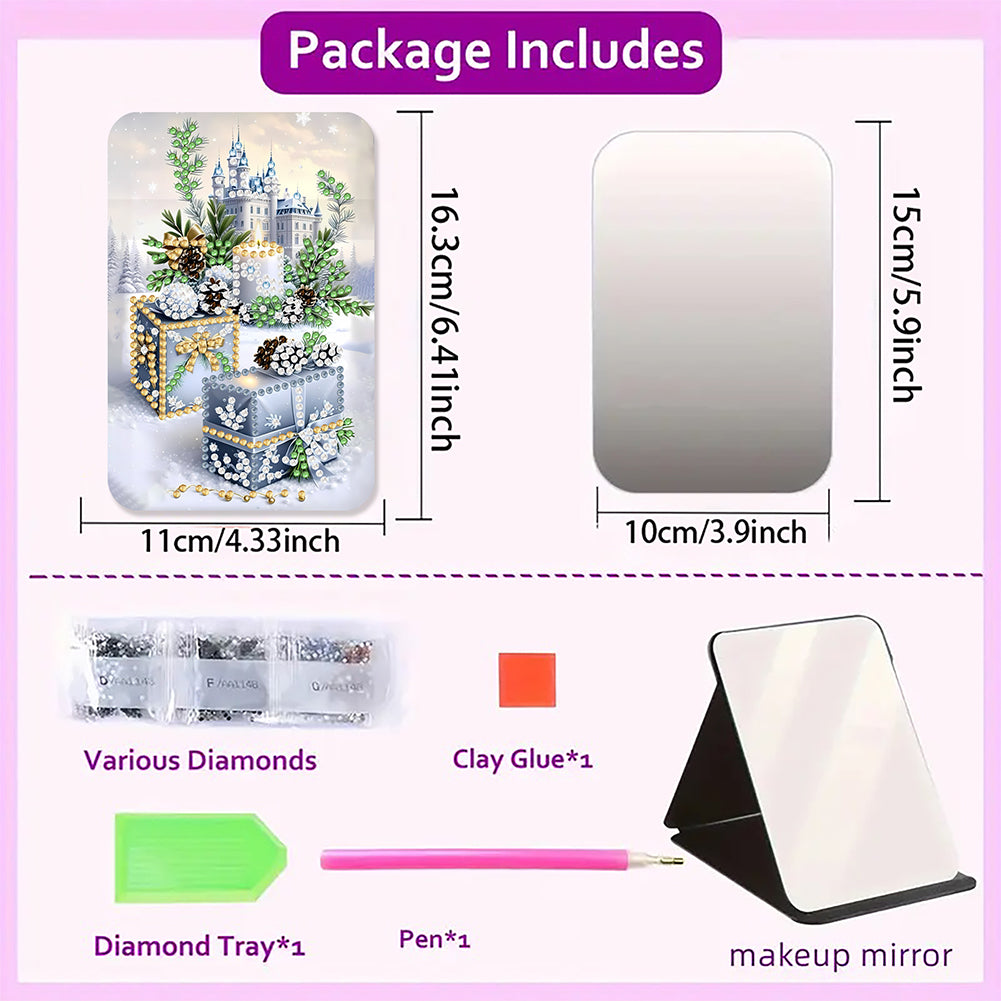 DIY Diamond Art Shiny Crystal Mirror Lightweight Standing Makeup Mirror (Castle)