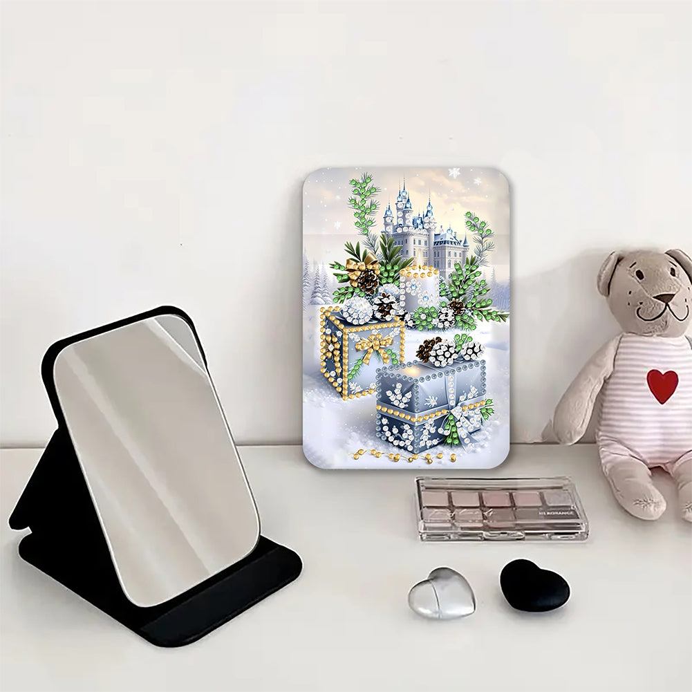 DIY Diamond Art Shiny Crystal Mirror Lightweight Standing Makeup Mirror (Castle)