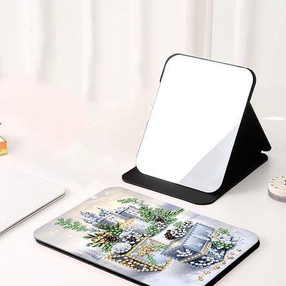 DIY Diamond Art Shiny Crystal Mirror Lightweight Standing Makeup Mirror (Castle)