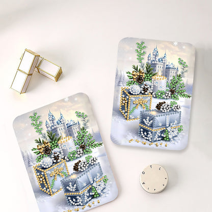 DIY Diamond Art Shiny Crystal Mirror Lightweight Standing Makeup Mirror (Castle)