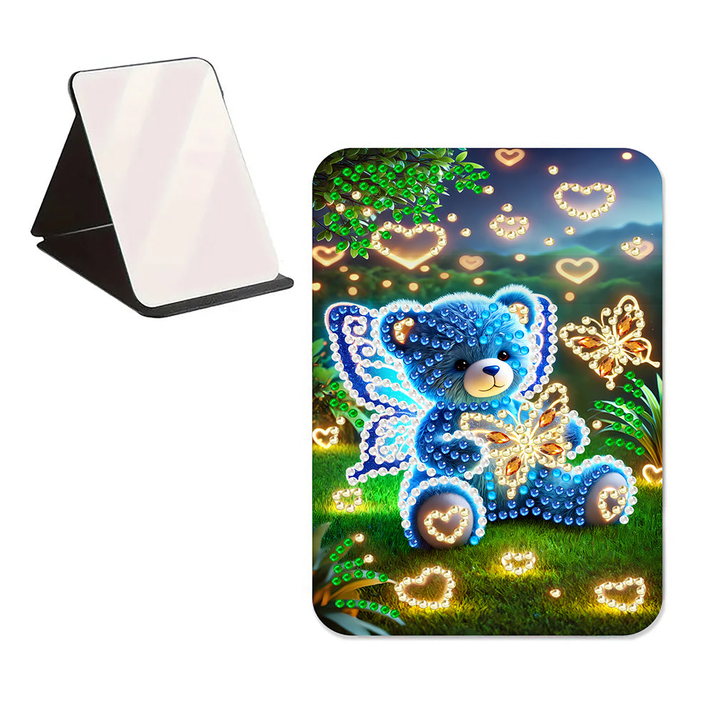 DIY Diamond Art Shiny Crystal Mirror Lightweight Standing Makeup Mirror (Bear)
