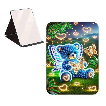 DIY Diamond Art Shiny Crystal Mirror Lightweight Standing Makeup Mirror (Bear)