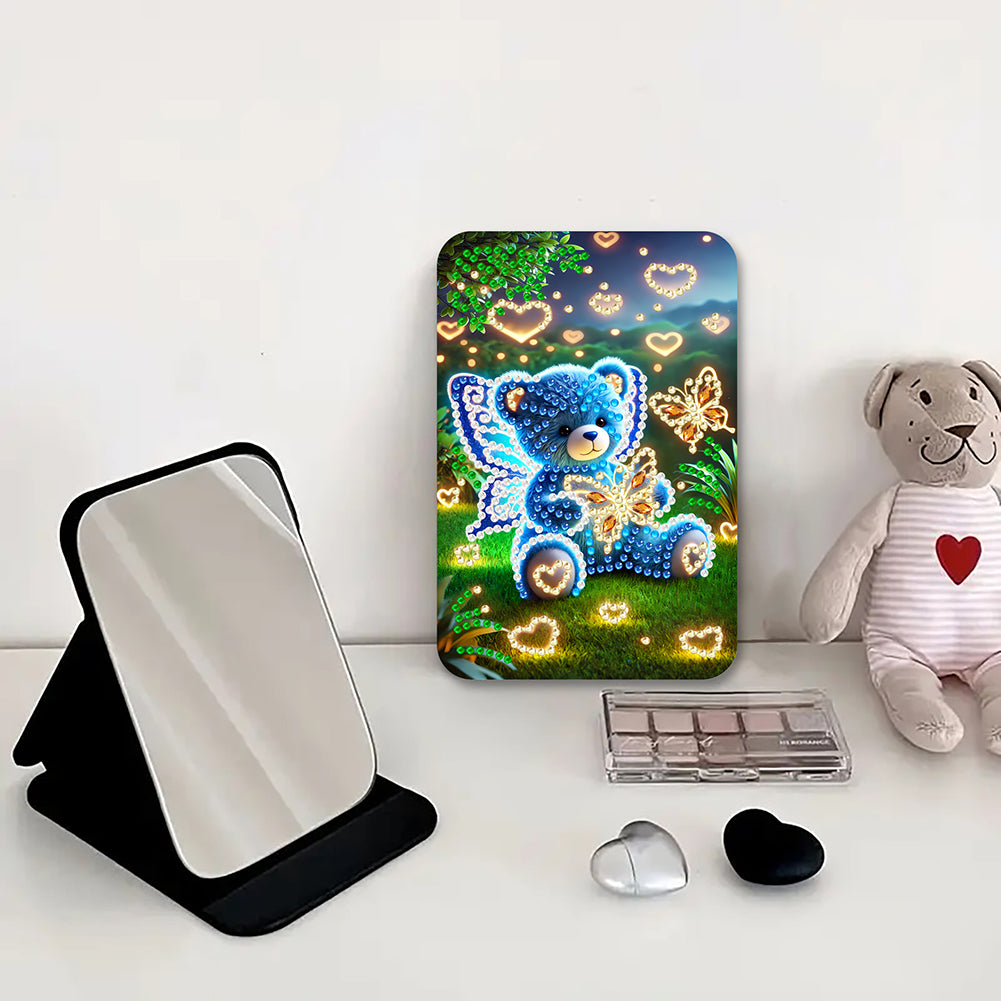 DIY Diamond Art Shiny Crystal Mirror Lightweight Standing Makeup Mirror (Bear)