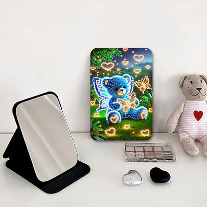 DIY Diamond Art Shiny Crystal Mirror Lightweight Standing Makeup Mirror (Bear)