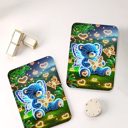 DIY Diamond Art Shiny Crystal Mirror Lightweight Standing Makeup Mirror (Bear)