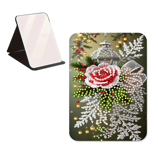 DIY Diamond Art Shiny Crystal Mirror Lightweight Standing Makeup Mirror (Rose)