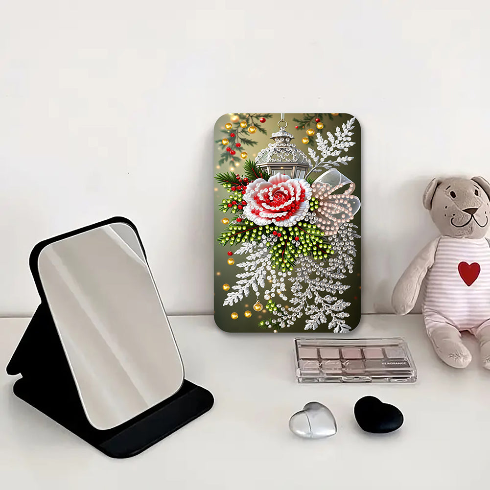 DIY Diamond Art Shiny Crystal Mirror Lightweight Standing Makeup Mirror (Rose)