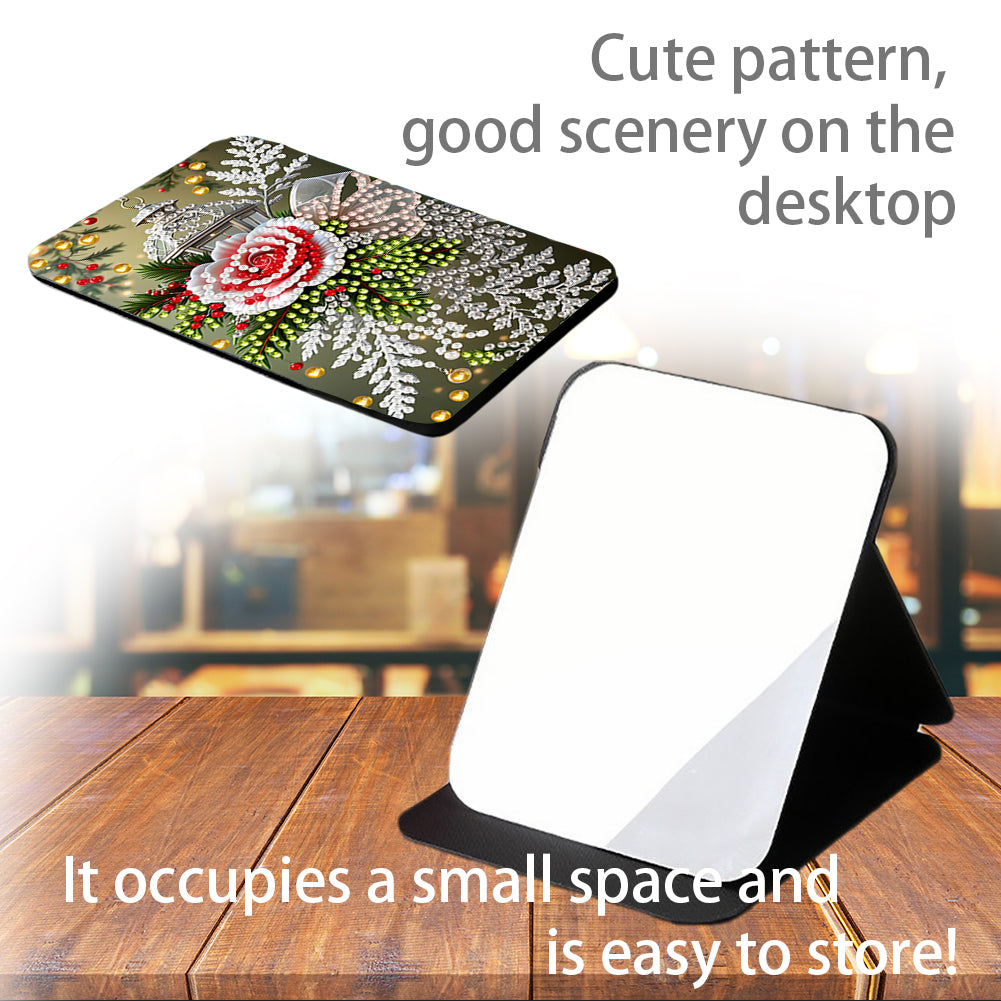 DIY Diamond Art Shiny Crystal Mirror Lightweight Standing Makeup Mirror (Rose)