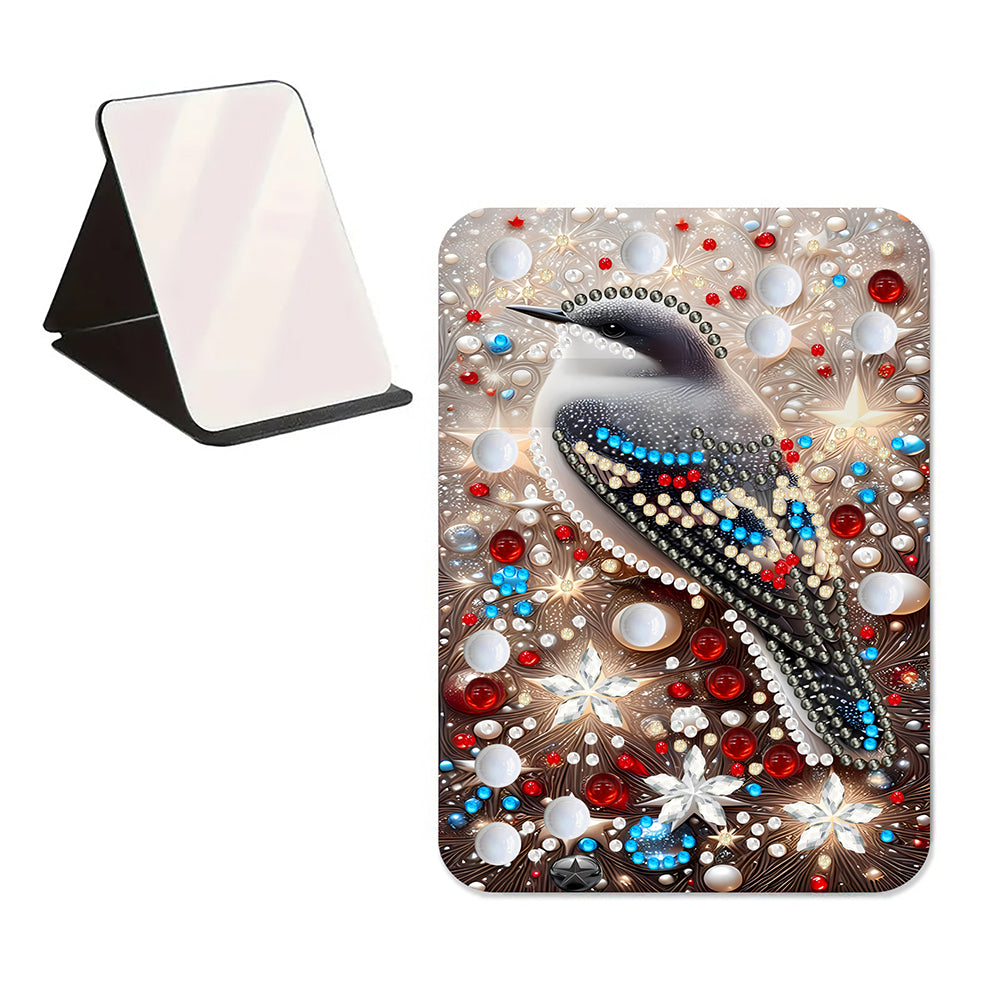 DIY Diamond Art Shiny Crystal Mirror Lightweight Standing Makeup Mirror (Bird)