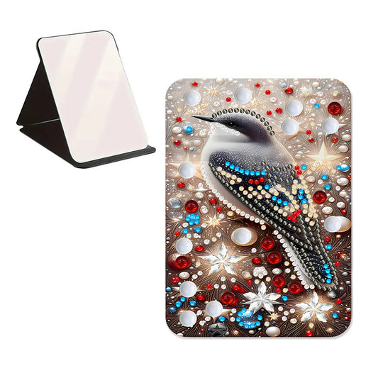DIY Diamond Art Shiny Crystal Mirror Lightweight Standing Makeup Mirror (Bird)