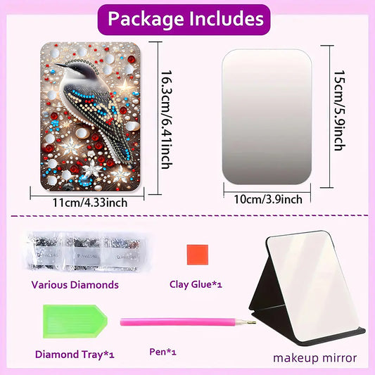 DIY Diamond Art Shiny Crystal Mirror Lightweight Standing Makeup Mirror (Bird)