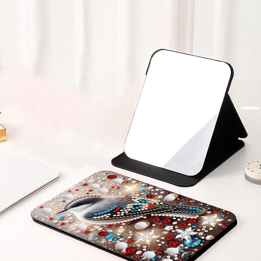 DIY Diamond Art Shiny Crystal Mirror Lightweight Standing Makeup Mirror (Bird)