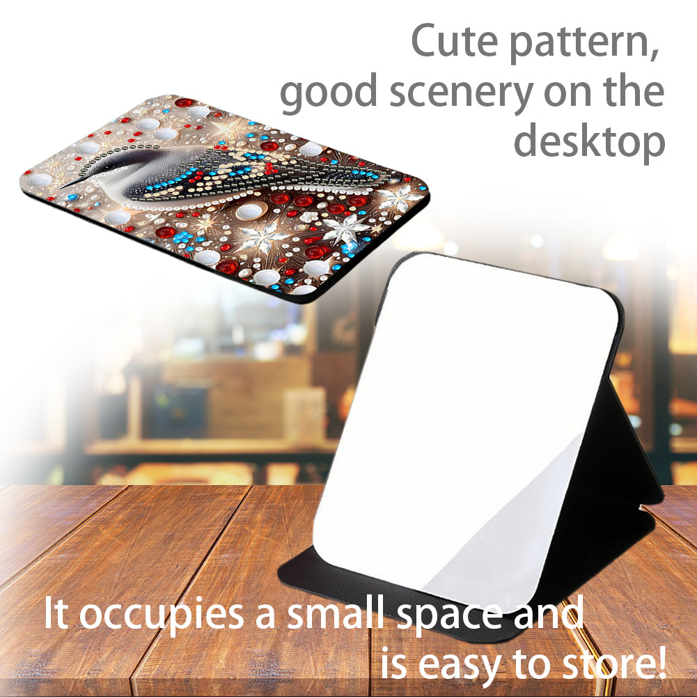 DIY Diamond Art Shiny Crystal Mirror Lightweight Standing Makeup Mirror (Bird)