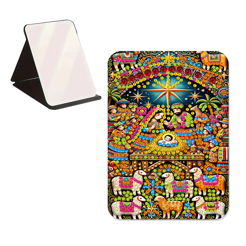 DIY Diamond Art Shiny Crystal Mirror Lightweight Standing Makeup Mirror (Prayer)