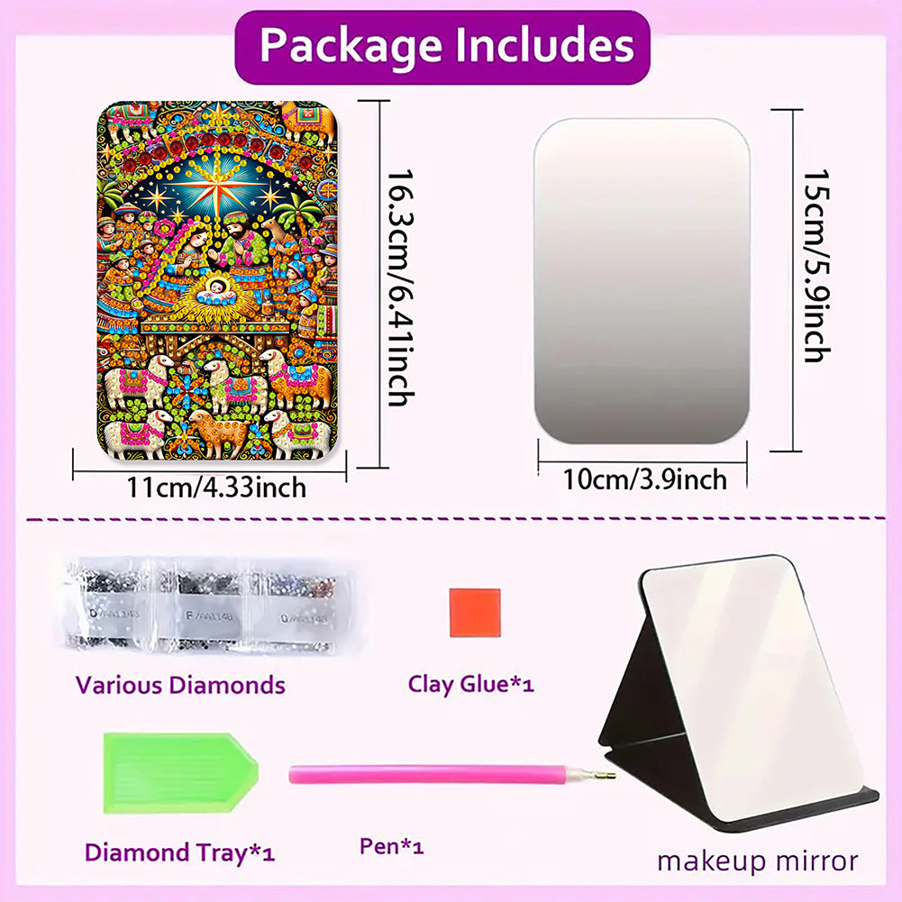 DIY Diamond Art Shiny Crystal Mirror Lightweight Standing Makeup Mirror (Prayer)