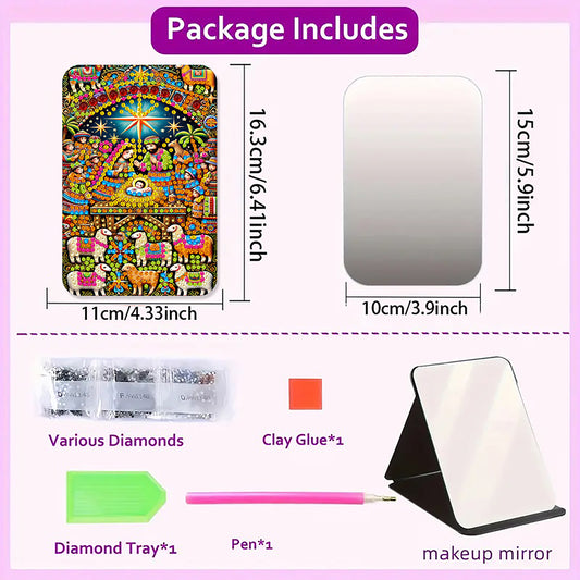 DIY Diamond Art Shiny Crystal Mirror Lightweight Standing Makeup Mirror (Prayer)