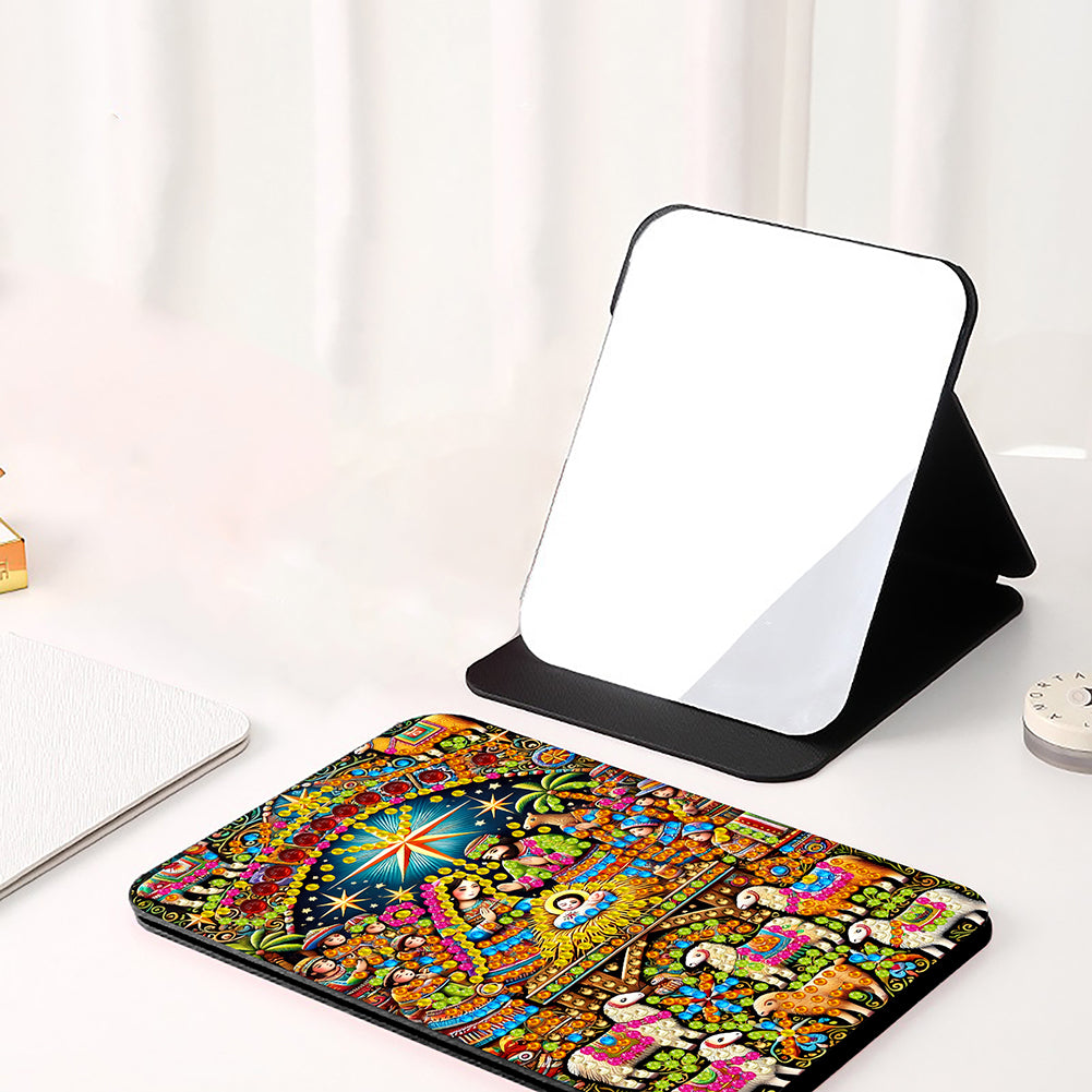 DIY Diamond Art Shiny Crystal Mirror Lightweight Standing Makeup Mirror (Prayer)