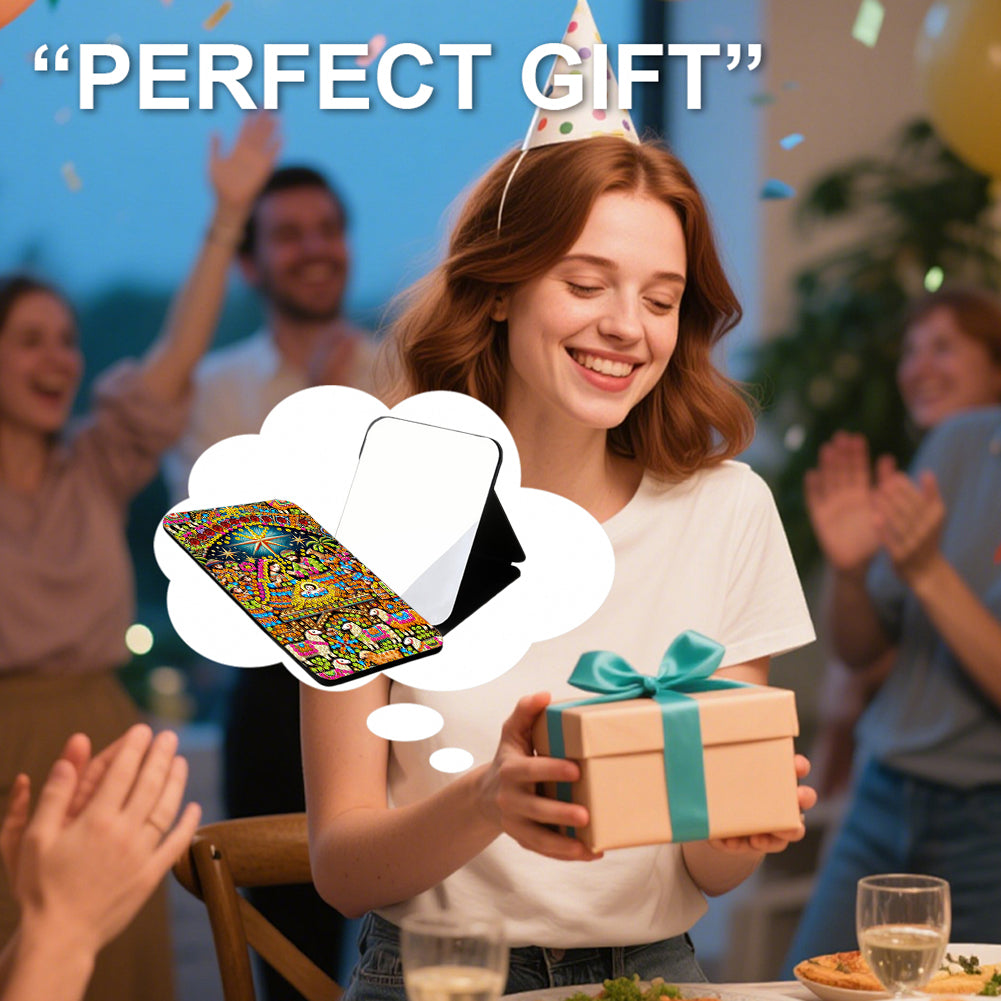 DIY Diamond Art Shiny Crystal Mirror Lightweight Standing Makeup Mirror (Prayer)