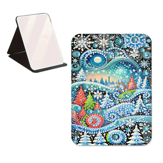 DIY Diamond Art Shiny Crystal Mirror Lightweight Standing Makeup Mirror (Snow)