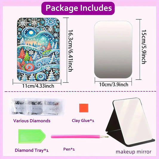 DIY Diamond Art Shiny Crystal Mirror Lightweight Standing Makeup Mirror (Snow)
