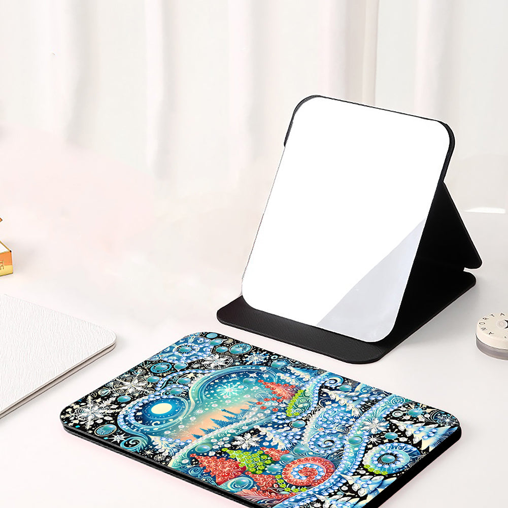 DIY Diamond Art Shiny Crystal Mirror Lightweight Standing Makeup Mirror (Snow)