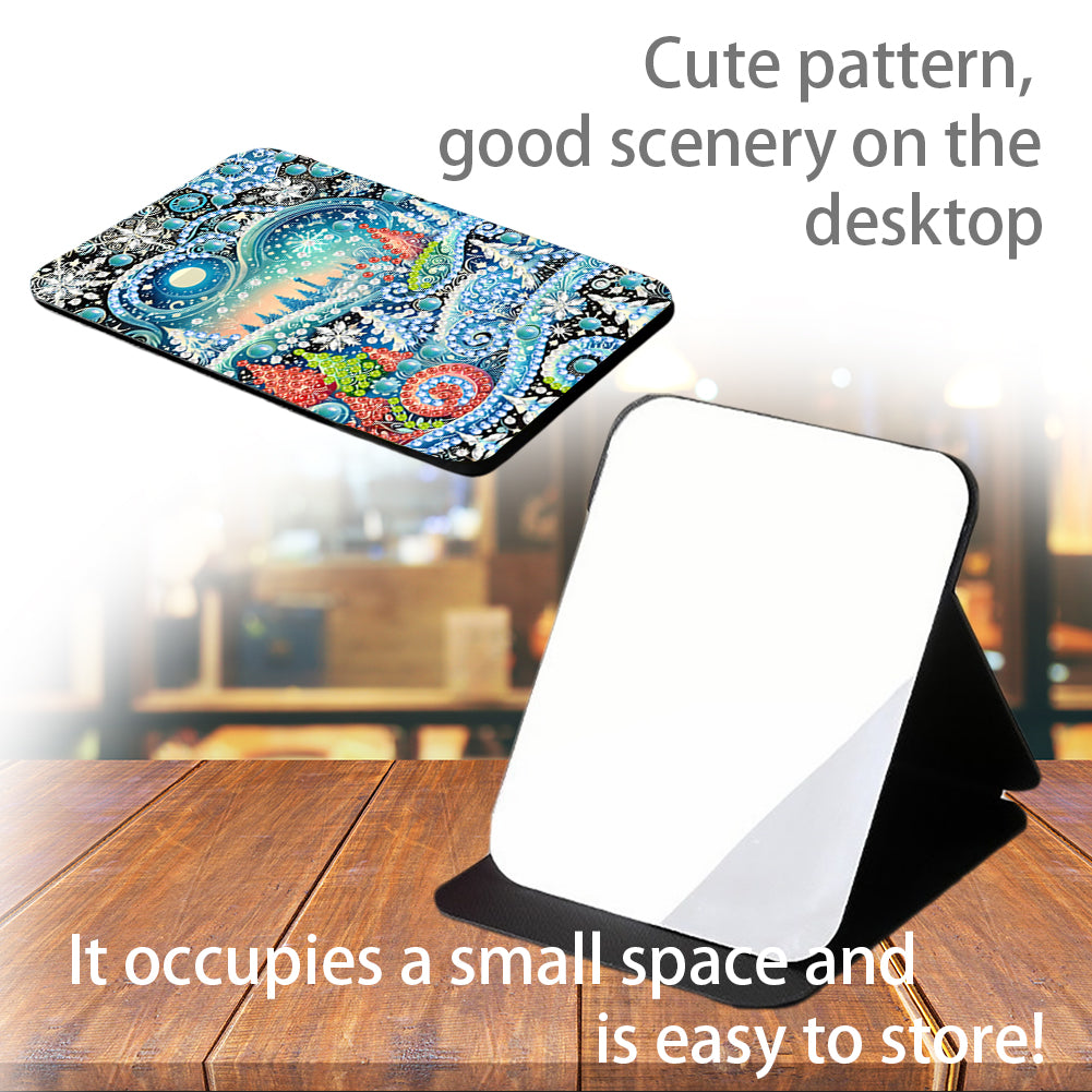 DIY Diamond Art Shiny Crystal Mirror Lightweight Standing Makeup Mirror (Snow)