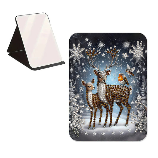 DIY Diamond Art Shiny Crystal Mirror Lightweight Standing Makeup Mirror (Elk)