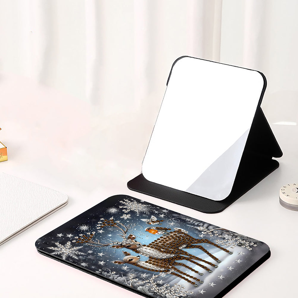 DIY Diamond Art Shiny Crystal Mirror Lightweight Standing Makeup Mirror (Elk)