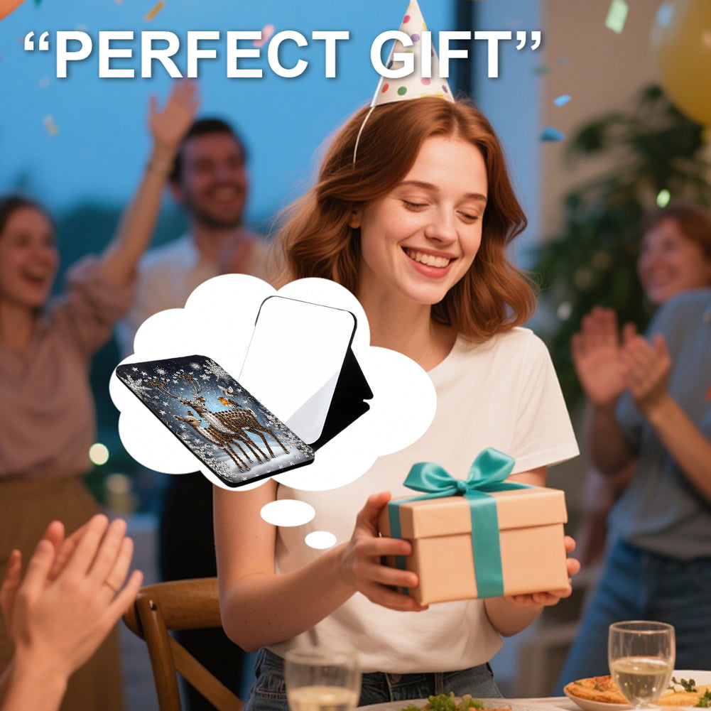 DIY Diamond Art Shiny Crystal Mirror Lightweight Standing Makeup Mirror (Elk)