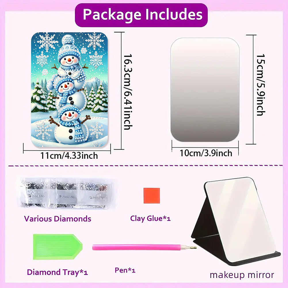 DIY Diamond Art Home Shiny Crystal Mirror Lightweight Standing Mirror (Snowman)