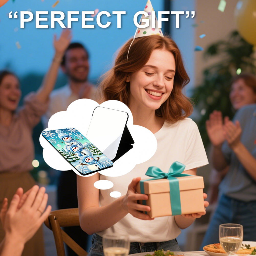 DIY Diamond Art Home Shiny Crystal Mirror Lightweight Standing Mirror (Snowman)