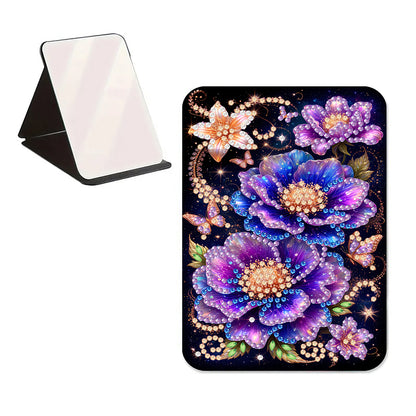 DIY Diamond Art Shiny Crystal Mirror Lightweight Standing Makeup Mirror (Flower)