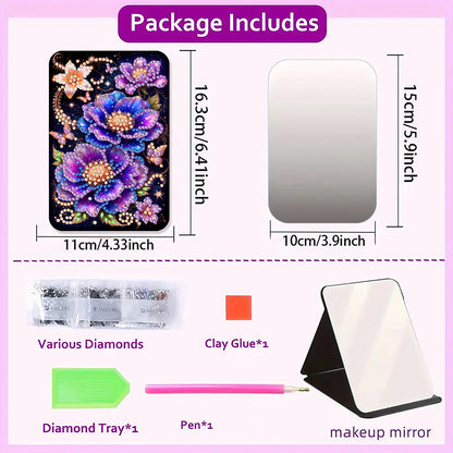 DIY Diamond Art Shiny Crystal Mirror Lightweight Standing Makeup Mirror (Flower)