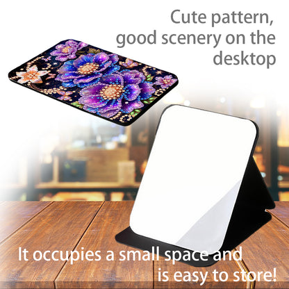 DIY Diamond Art Shiny Crystal Mirror Lightweight Standing Makeup Mirror (Flower)