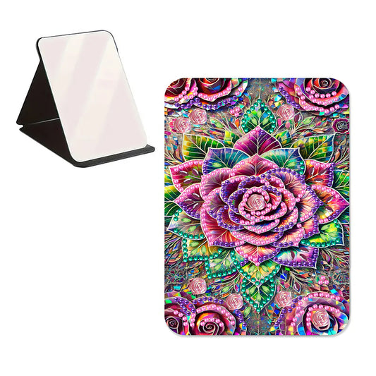 DIY Diamond Art Shiny Crystal Mirror Lightweight Standing Makeup Mirror (Rose)