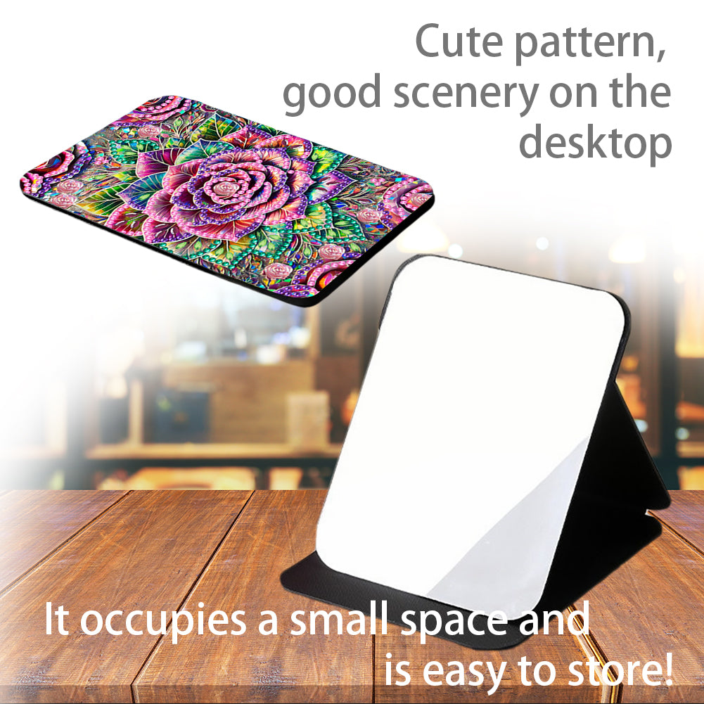 DIY Diamond Art Shiny Crystal Mirror Lightweight Standing Makeup Mirror (Rose)