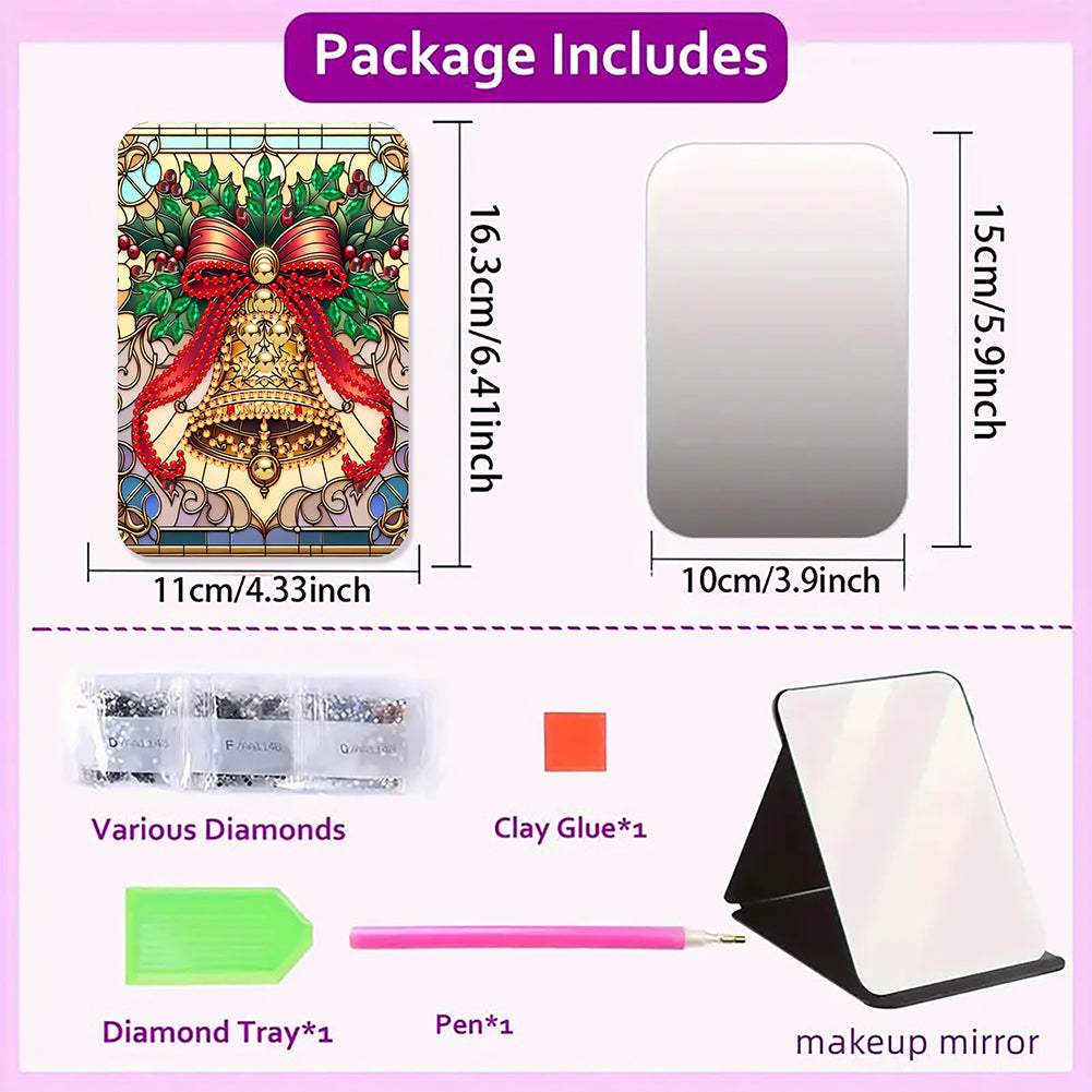 DIY Diamond Art Shiny Crystal Mirror Lightweight Standing Makeup Mirror (Bell)