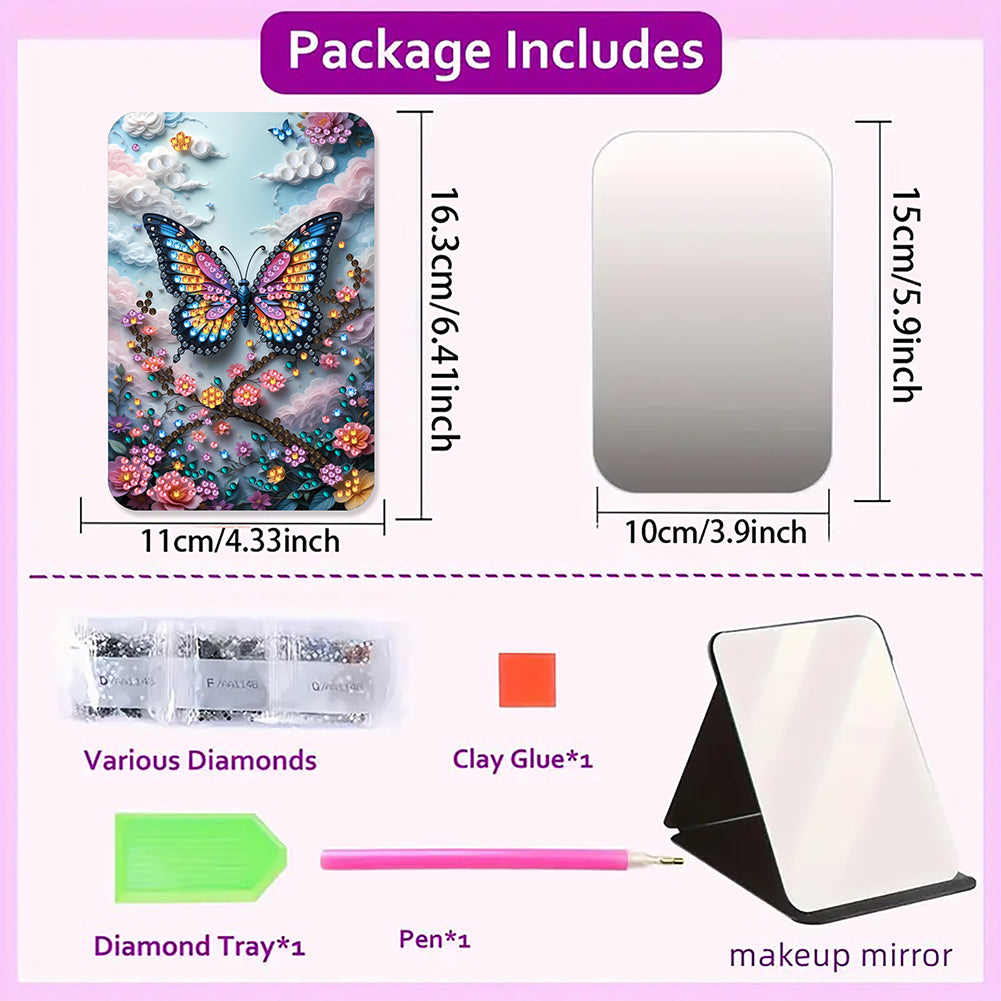 DIY Diamond Art Shiny Crystal Mirror Lightweight Standing Mirror (Butterfly)
