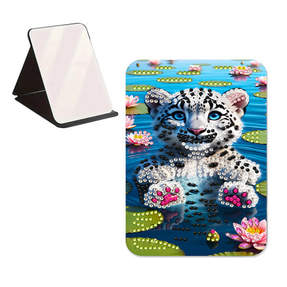 DIY Diamond Art Shiny Crystal Mirror Lightweight Standing Makeup Mirror (Tiger)