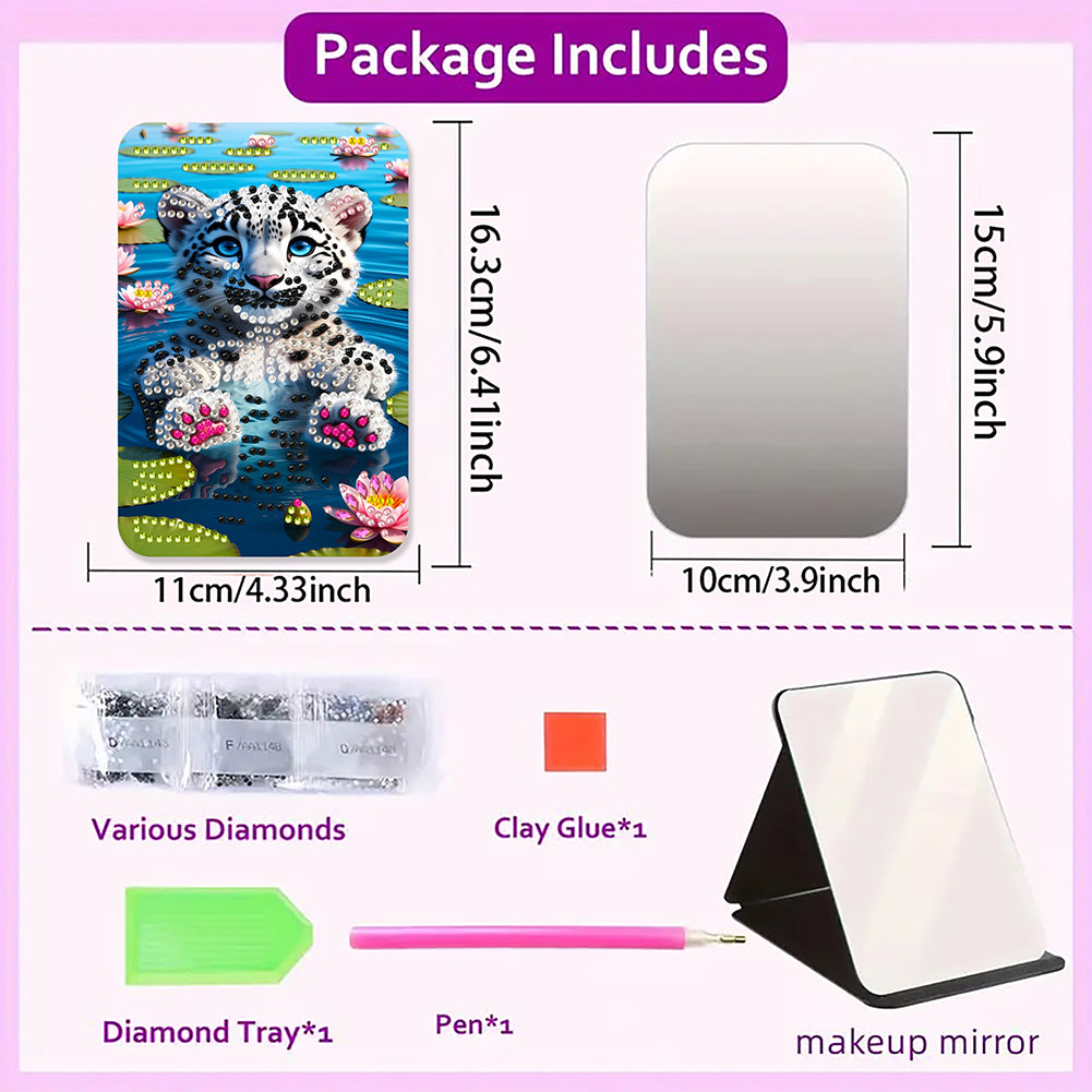 DIY Diamond Art Shiny Crystal Mirror Lightweight Standing Makeup Mirror (Tiger)