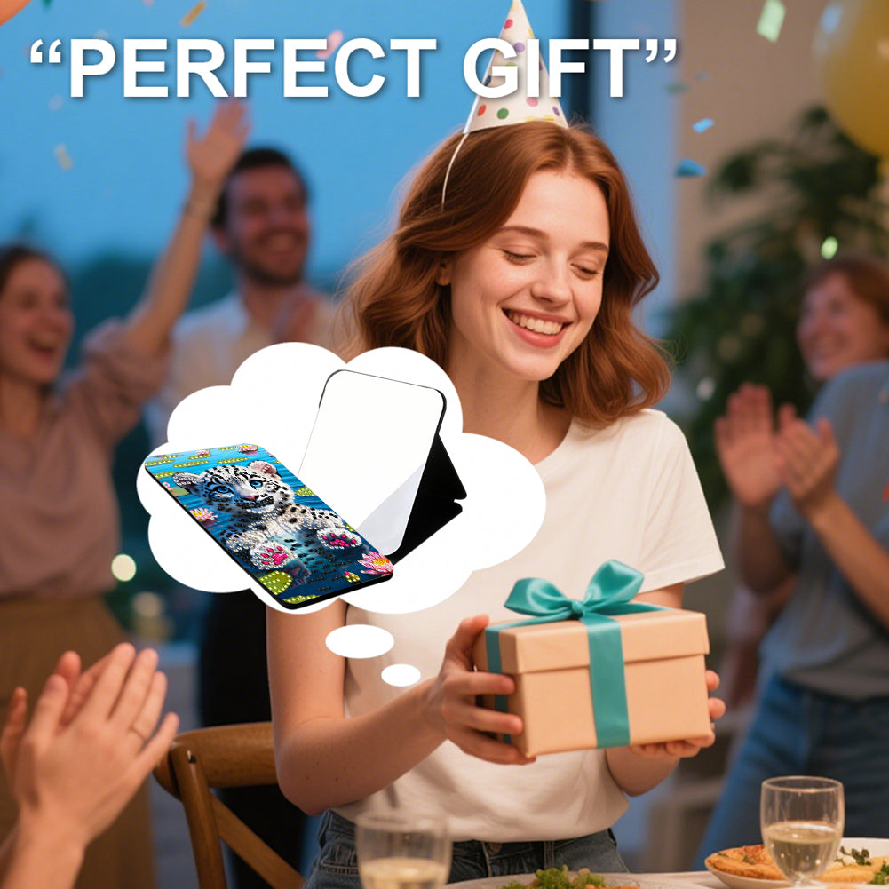 DIY Diamond Art Shiny Crystal Mirror Lightweight Standing Makeup Mirror (Tiger)