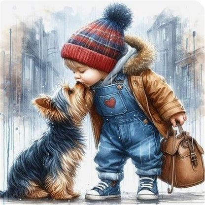 Boy And Puppy - 11CT Stamped Cross Stitch 40*40CM