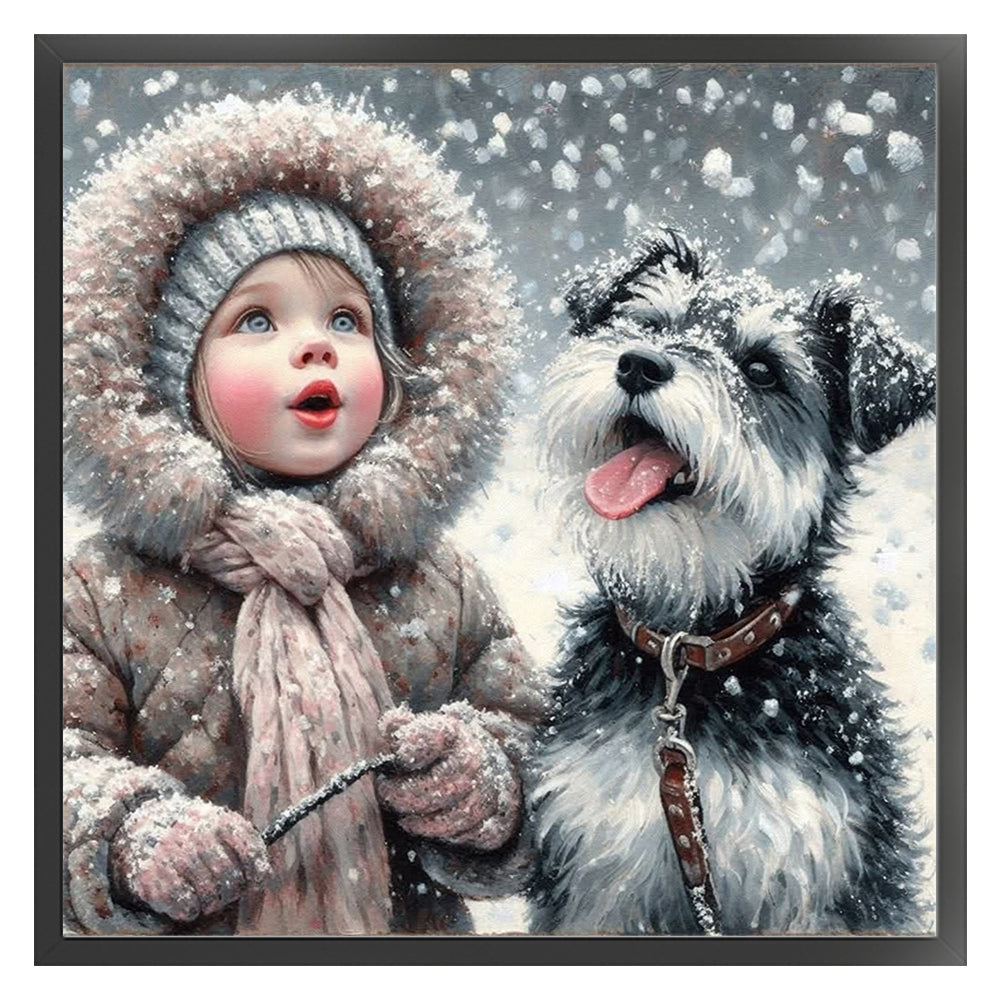 Girl And Puppy - 11CT Stamped Cross Stitch 40*40CM